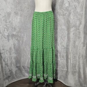 Max Studio Green Floral Maxi Skirt Ruffle Hem Size M Tiered Boho Prairie Flowy